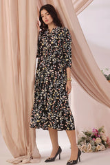 Ochre Clothing Women's Casual -Boski Linen Printed Dress-SOD-08