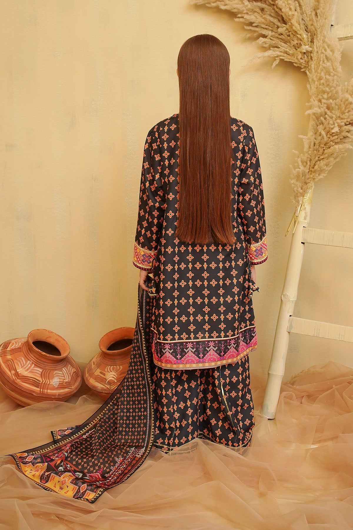 Swiss Lawn Digital Printed 3 Pc Suit - Wear Ochre