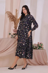 Ochre Clothing Women's Casual -Boski Linen Printed Dress-SOD-06