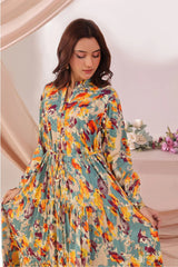 Ochre Clothing Women's Casual -Boski Linen Printed Dress-SOD-05