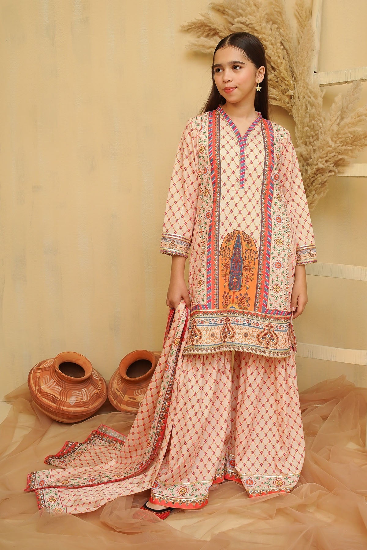 Swiss Lawn Digital Printed 3 Pc Suit - Wear Ochre