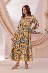 Ochre Clothing Women's Casual -Boski Linen Printed Dress-SOD-05