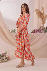 Ochre Clothing Women's Casual -Georgette Printed Dress-SOD-02