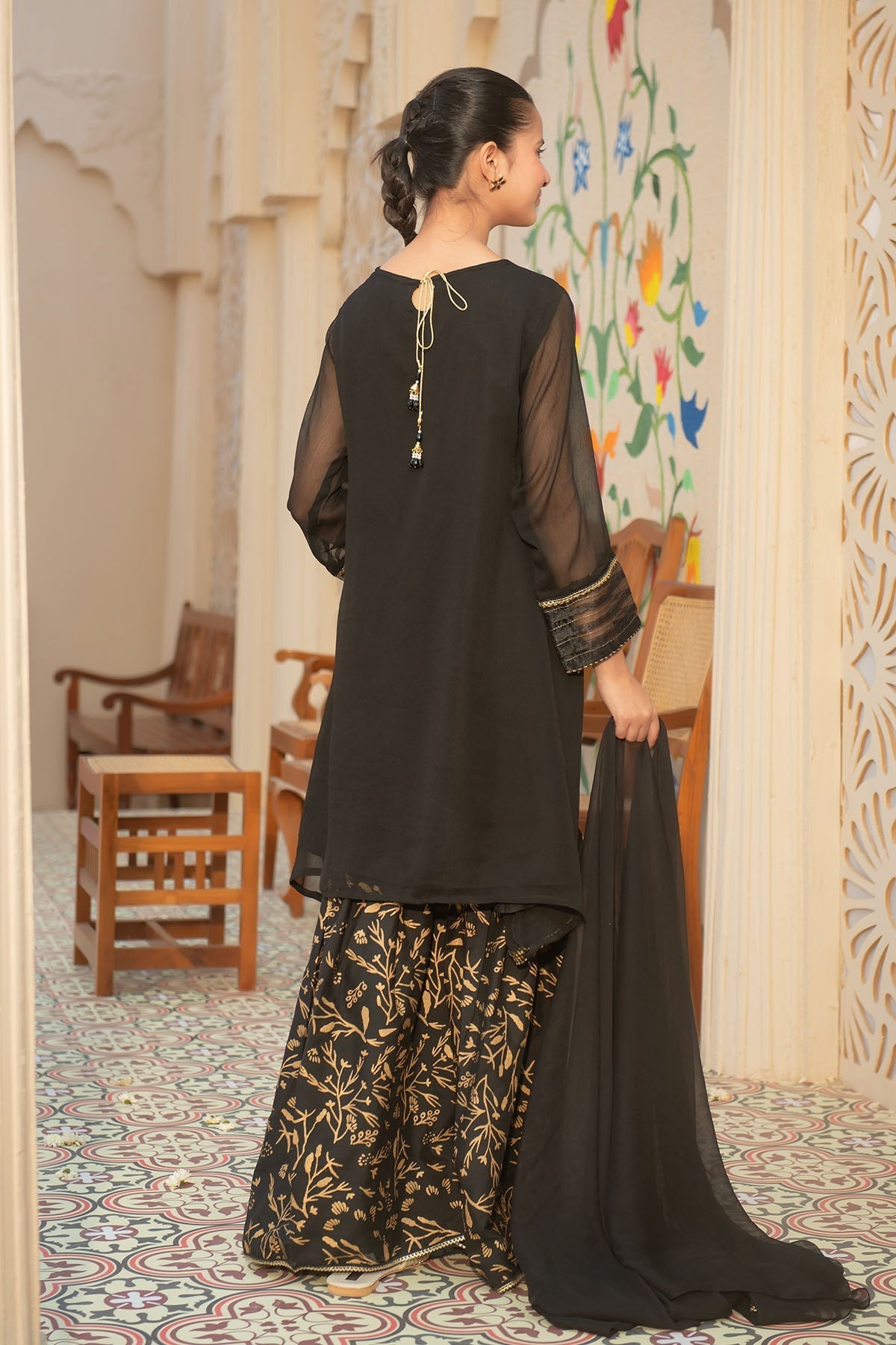 Chiffon Hand Adda Work 3 Pc Suit - Wear Ochre