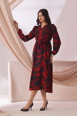 Ochre Clothing Women's Casual -Georgette Printed Dress-SOD-01