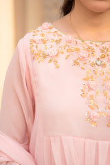 Ochre Clothing Girls Full Suits Chiffon Hand Adda Work 3 Pc Suit