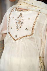 Chiffon Hand Adda Work 3 Pc Suit - Wear Ochre