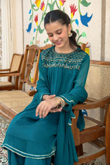 Chiffon Hand Adda Work 3 Pc Suit - Wear Ochre