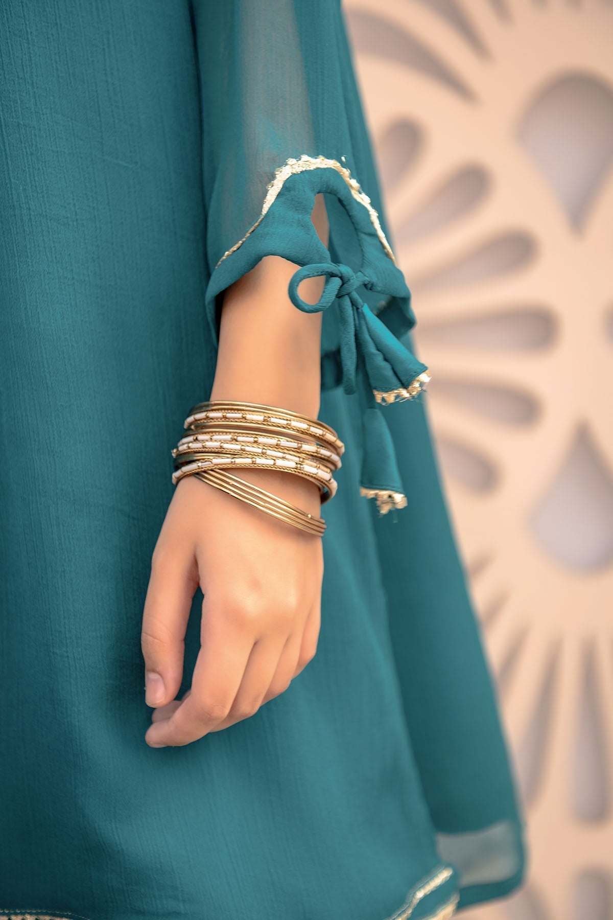 Chiffon Hand Adda Work 3 Pc Suit - Wear Ochre