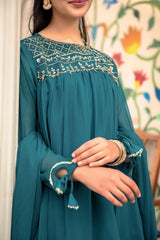 Chiffon Hand Adda Work 3 Pc Suit - Wear Ochre