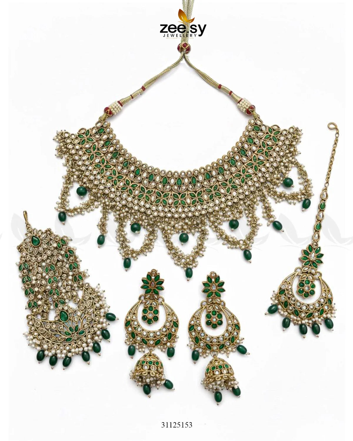 Rich Bold Hand Sculpt Bridal Set Green - Zeesy Jewellery