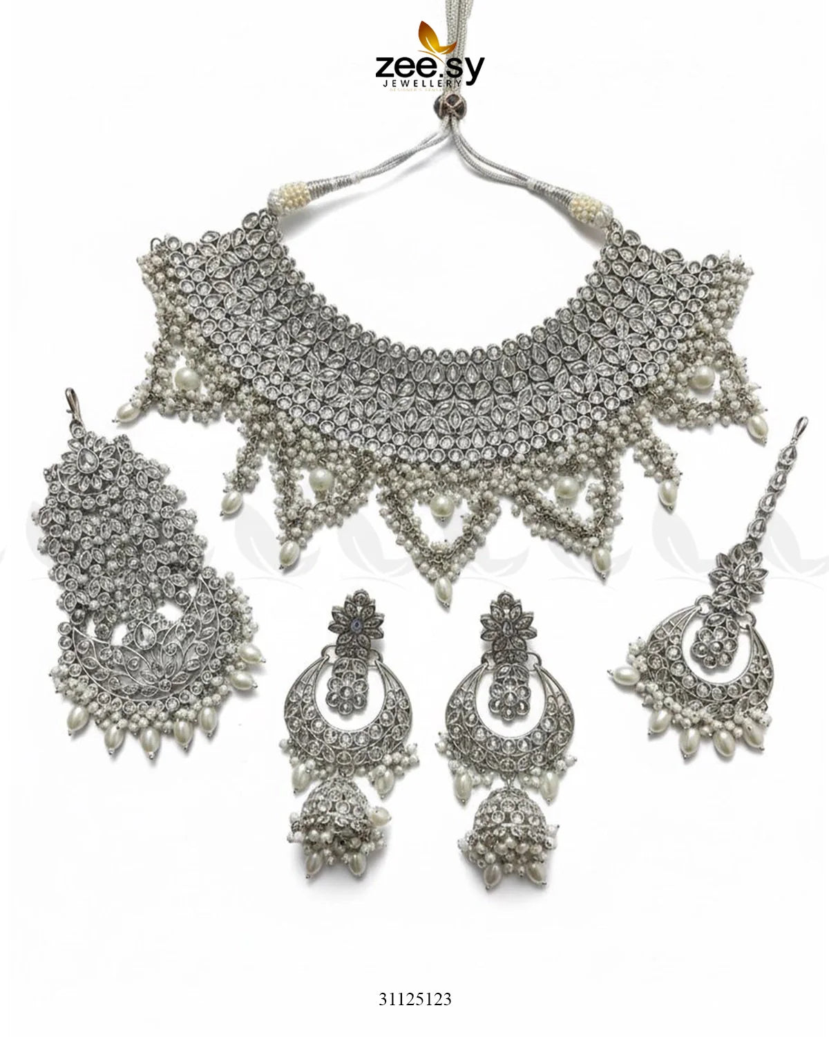 Rich Bold Hand Sculpt Bridal Set Silver - Zeesy Jewellery