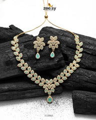 Rich Heritage Stream Necklace Set Golden Mint Green - Zeesy Jewellery