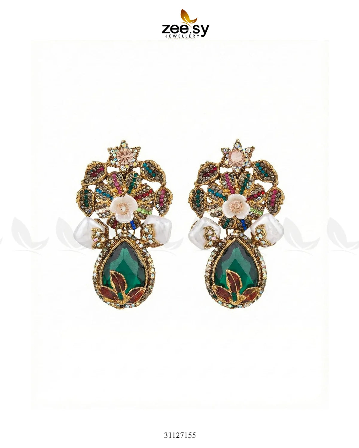 Roszir Pearl Drop Earrings Green - Zeesy Jewellery