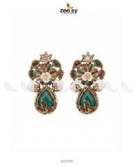 Roszir Pearl Drop Earrings Green - Zeesy Jewellery