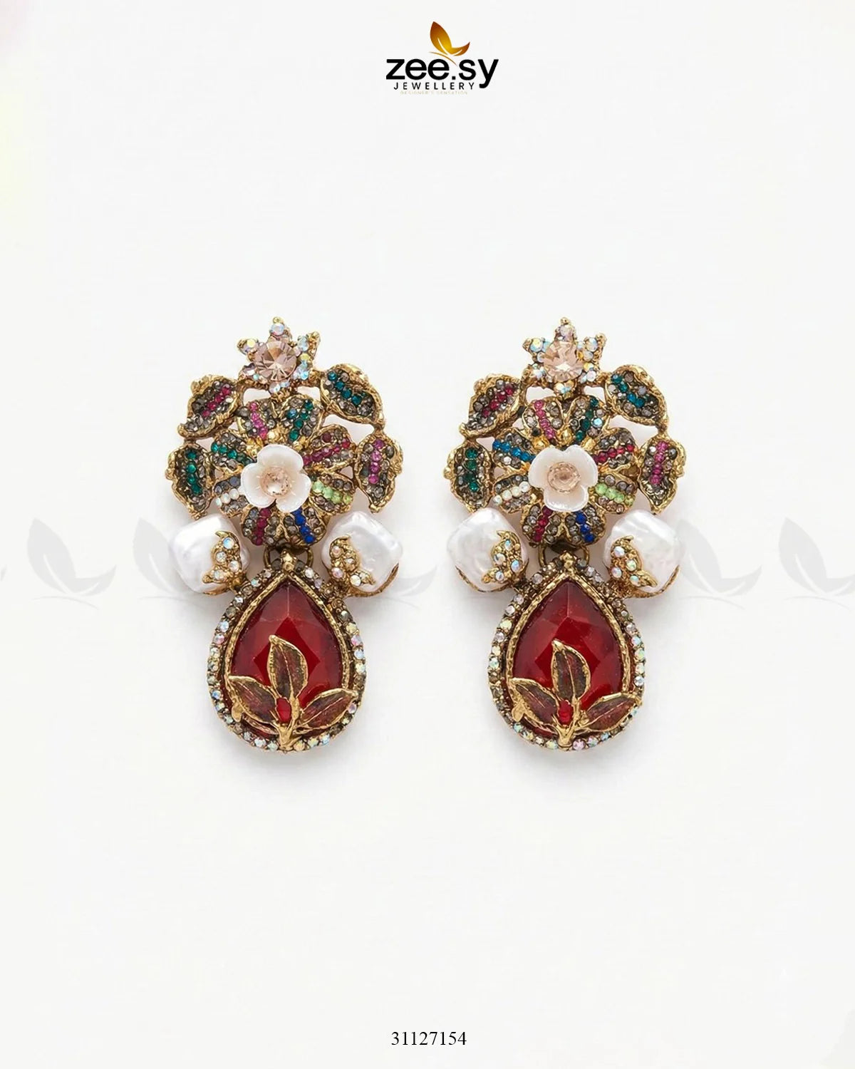 Roszir Pearl Drop Earrings Red - Zeesy Jewellery