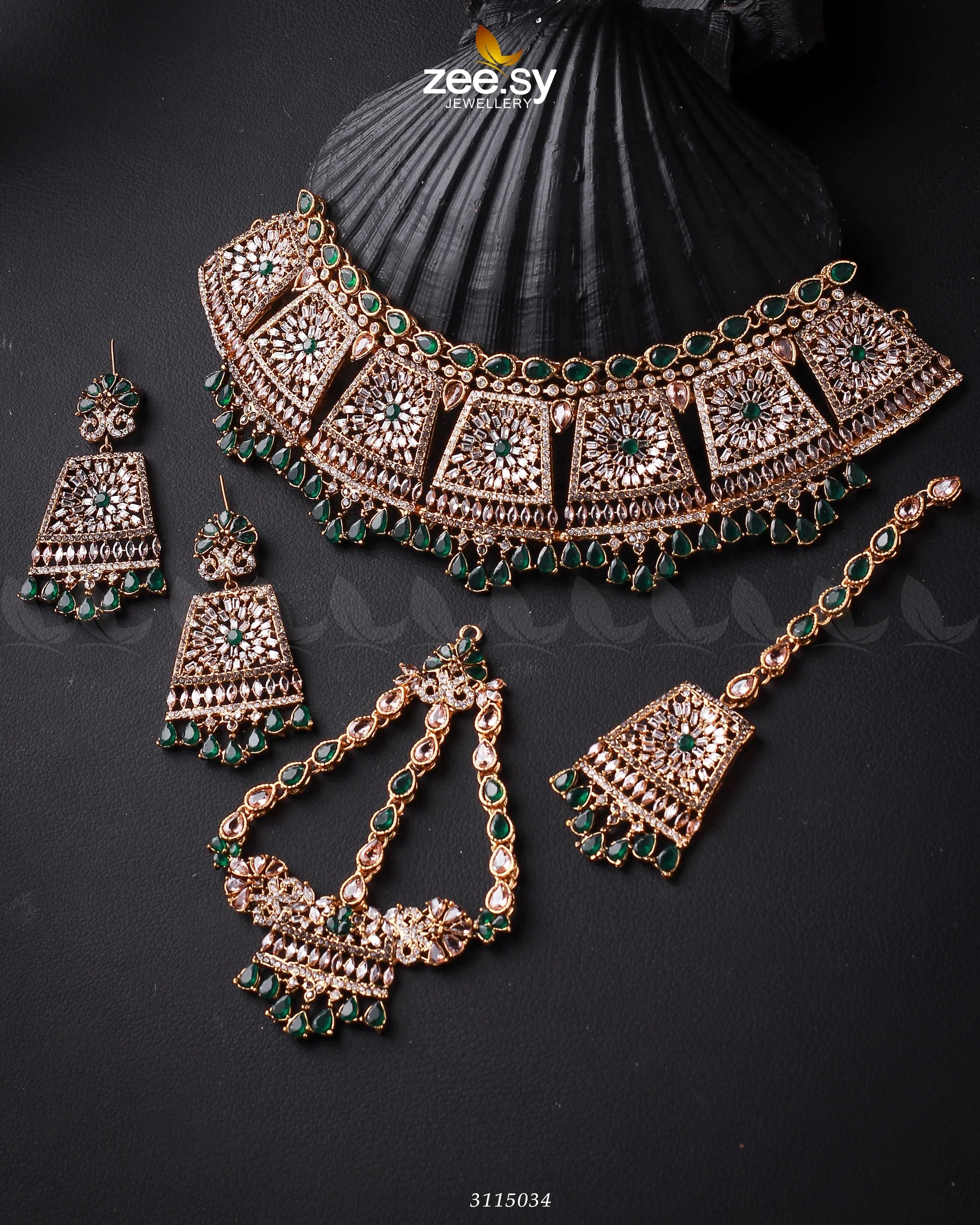 Royal Bridal Set Golden Green - Zeesy Jewellery