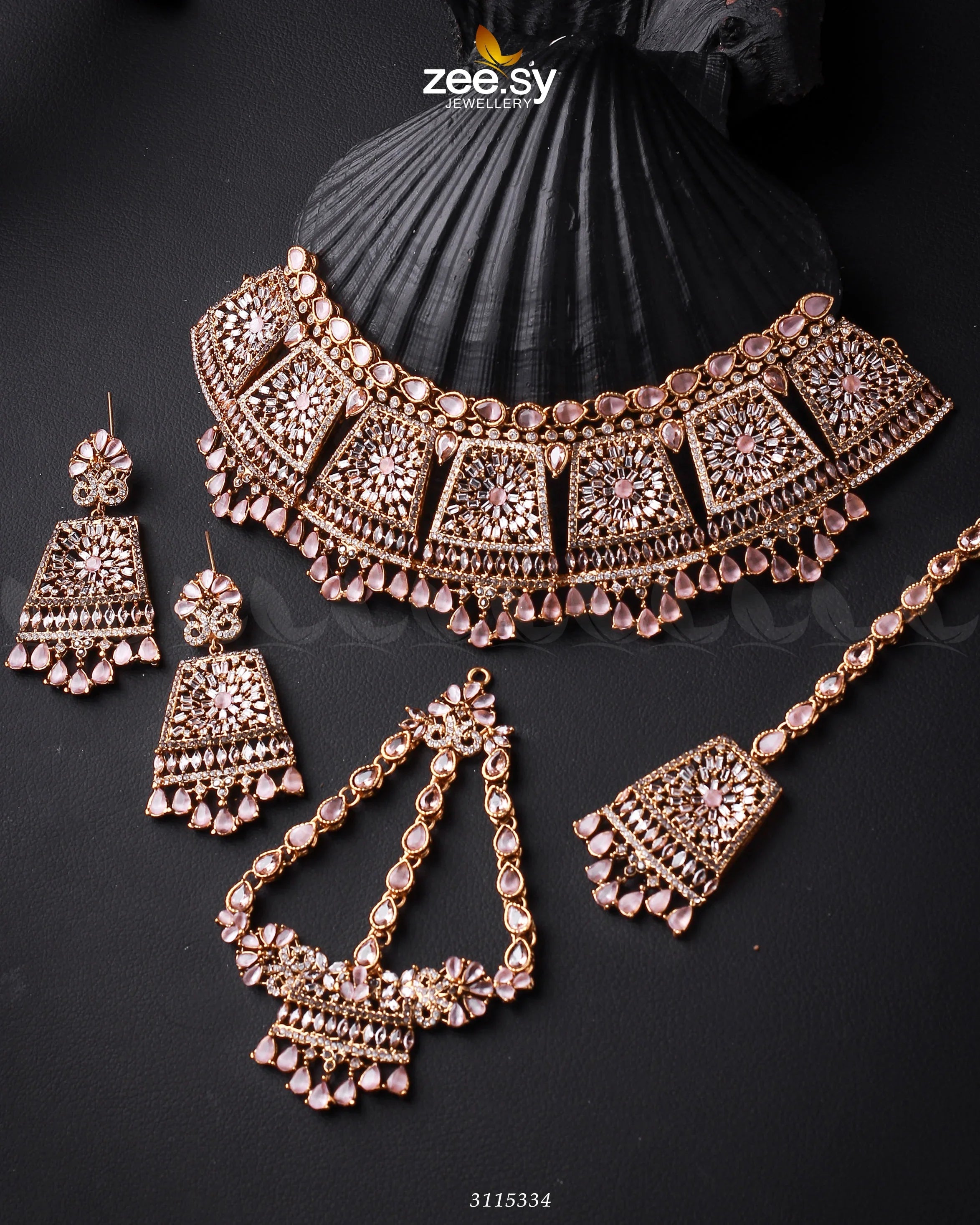 Royal Bridal Set Golden Mint Pink - Zeesy Jewellery