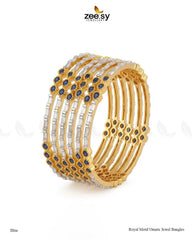 Zeesy-Royal Motif Ornate Jewel Bangles - Blue