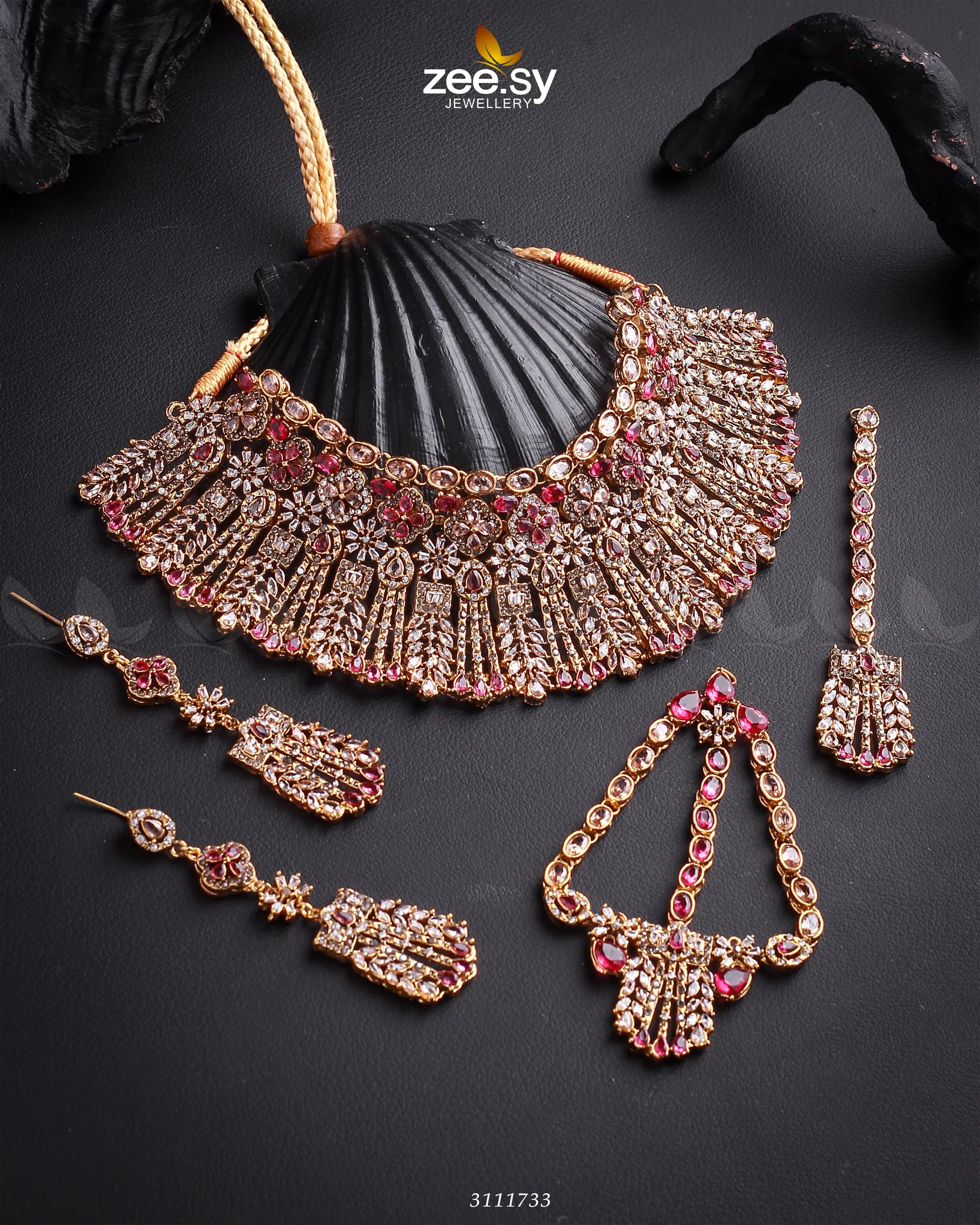 Momina Bridal Sets Golden Ruby - Zeesy Jewellery