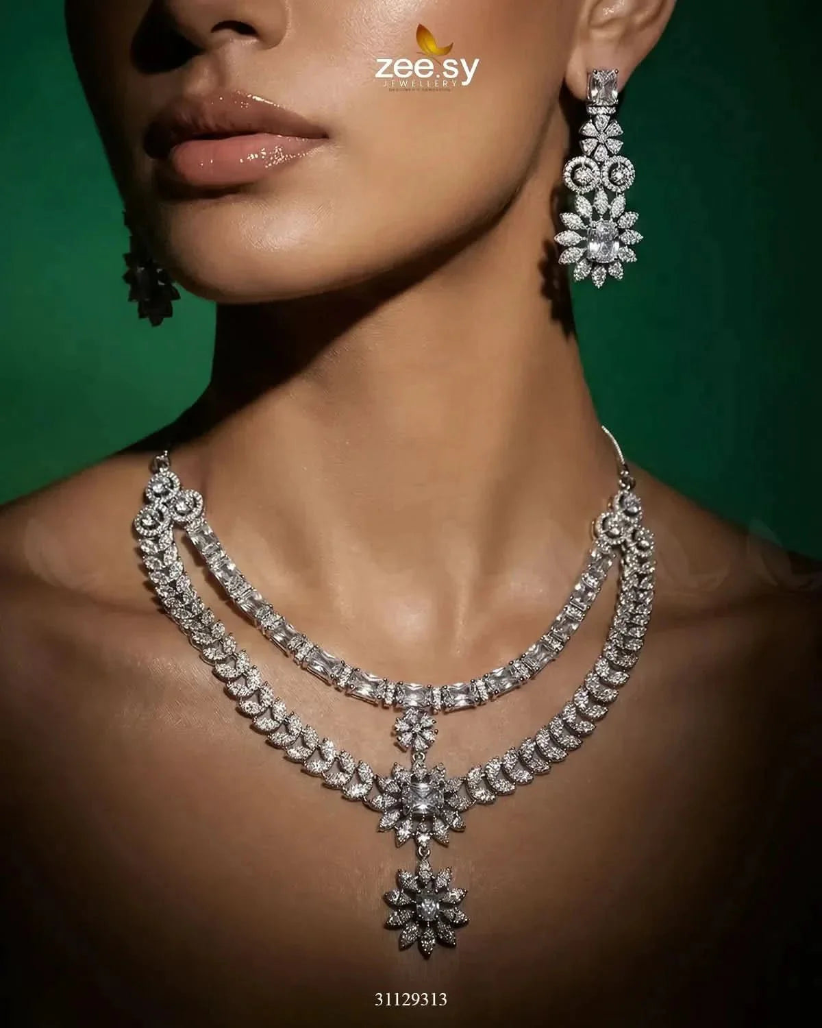 Winter Leaf Crystal Necklace Set