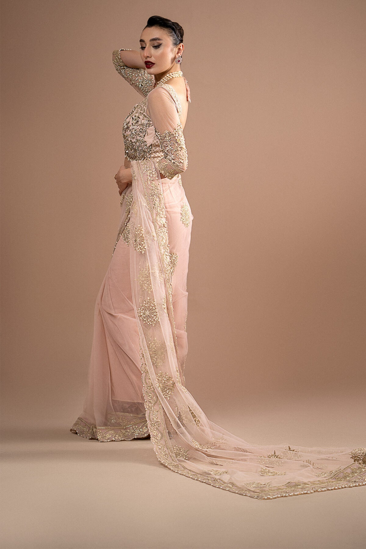 Lumiere By Imrozia Stitched 3 Piece Luxury Saree Collection'2025-S.S 01 Rose Clair