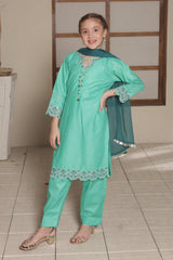 Nat Khat Guriya By Shanzey Stitched 3 Piece Cotton Suit-SHK-5603-Sea Green