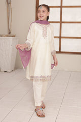 Nat Khat Guriya By Shanzey Stitched 3 Piece Cotton Suit-SHK-5609-Off White