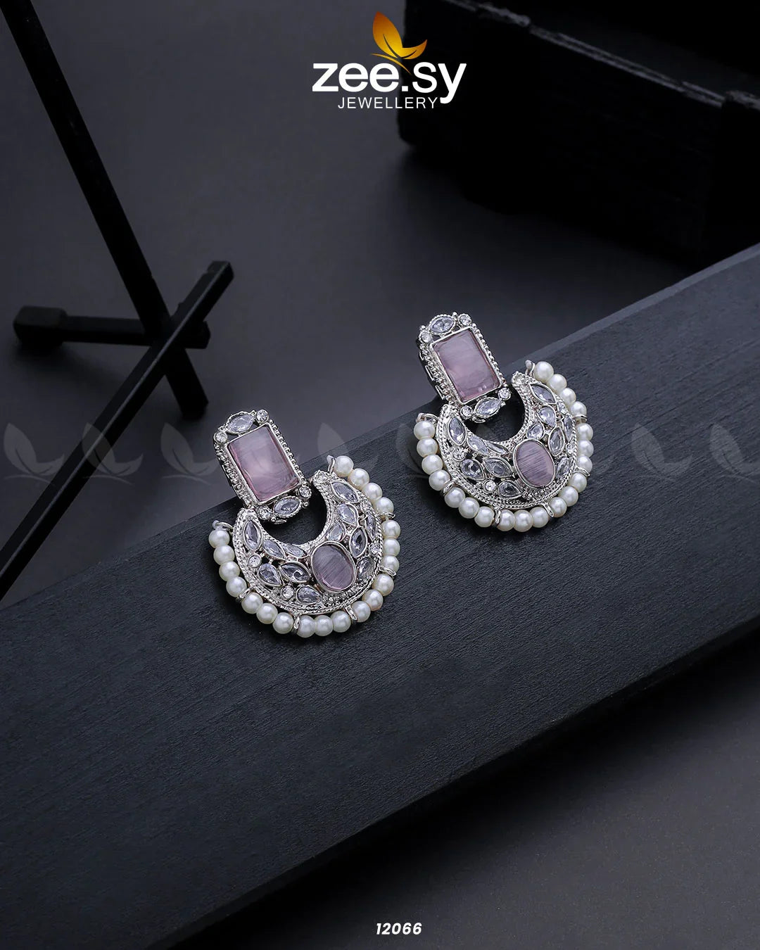 Silver Cluster Pearl Earrings Mint Pink - Zeesy Jewellery