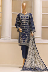 Bin Saeed Stitched 3 Piece Exclusive Emb Lawn Vol-01 Collection-SM-1504-Blue
