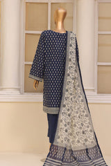 Bin Saeed Stitched 3 Piece Exclusive Emb Lawn Vol-01 Collection-SM-1504-Blue