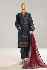 Bin Saeed Stitched 3 Piece Exclusive Printed Lawn Vol-02 Collection-SM-1525-Navy Blue