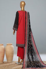Bin Saeed Stitched 3 Piece Exclusive Printed Lawn Vol-08 Suit-SM-1162-Red