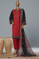 Bin Saeed Stitched 3 Piece Exclusive Printed Lawn Vol-08 Suit-SM-1162-Red