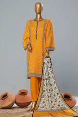 Bin Saeed Stitched 3 Piece Exclusive Printed Lawn Vol-08 Suit-SM-1164-Mustard