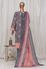 Bin Saeed Stitched 3 Piece Exclusive Printed Lawn Vol-04 Collection-SM-1342-Grey