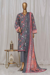 Bin Saeed Stitched 3 Piece Exclusive Printed Lawn Vol-04 Collection-SM-1342-Grey