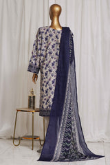 Bin Saeed Stitched 3 Piece Exclusive Printed Lawn Vol-05 Collection-SM-1347-Grey