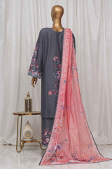 Bin Saeed Stitched 3 Piece Exclusive Printed Lawn Vol-04 Collection-SM-1353-Grey