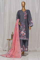 Bin Saeed Stitched 3 Piece Exclusive Printed Lawn Vol-04 Collection-SM-1353-Grey