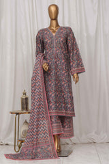 Bin Saeed Stitched 3 Piece Exclusive Printed Lawn Vol-02 Collection-SM-1357-Grey