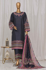 Bin Saeed Stitched 3 Piece Exclusive Printed Lawn Vol-03 Collection-SM-1359-Navy Blue
