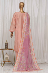 Bin Saeed Stitched 3 Piece Exclusive Printed Lawn Vol-05 Collection-SM-1360-Peach
