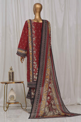Bin Saeed Stitched 3 Piece Exclusive Printed Lawn Vol-03 Collection-SM-1371-Maroon