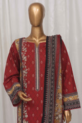 Bin Saeed Stitched 3 Piece Exclusive Printed Lawn Vol-03 Collection-SM-1371-Maroon