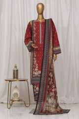 Bin Saeed Stitched 3 Piece Exclusive Printed Lawn Vol-03 Collection-SM-1371-Maroon