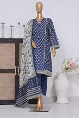 Bin Saeed Stitched 3 Piece Exclusive Printed Lawn Vol-04 Collection-SM-1373-Blue