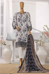 Bin Saeed Stitched 3 Piece Exclusive Printed Lawn Vol-03 Collection-SM-1375-White