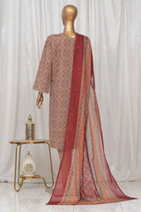Bin Saeed Stitched 3 Piece Exclusive Printed Lawn Vol-04 Collection-SM-1381-Brown