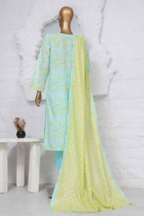 Bin Saeed Stitched 3 Piece Exclusive Printed Lawn Vol-02 Collection-SM-1385-Ferozi